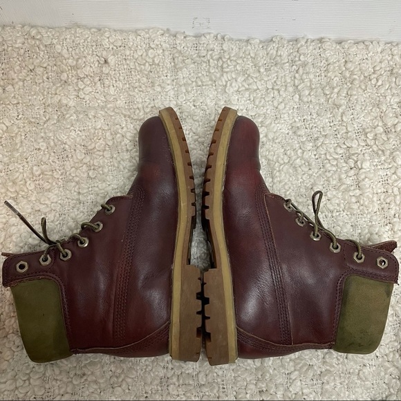 TIMBERLAND Burgundy & Green Leather Lace Up Boots 8.5 - Picture 10 of 10